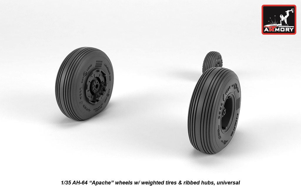 Armory AW35305 AH-64 Apache wheels w/ weighted tires, ribbed hubs Kangnam 1:35