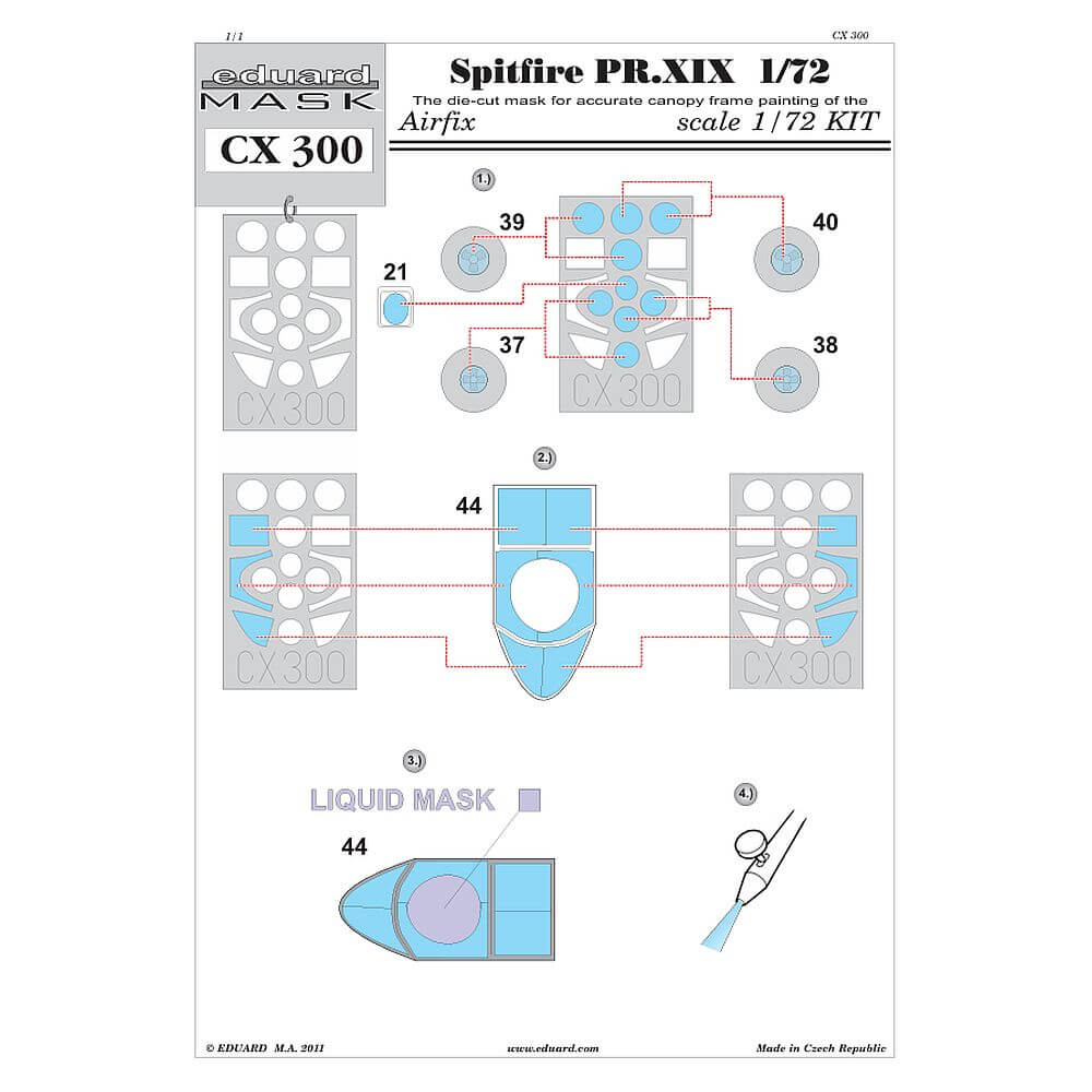 1:72 Supermarine Spitfire PR.XIX Masking Set for Airfix CX300 Eduard