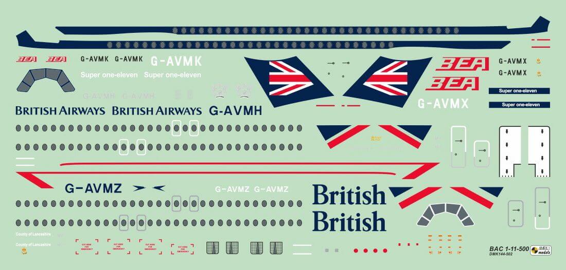 1:144 BAC 1-11-500 'In British Skies' DMK144-502 Mark I Decals