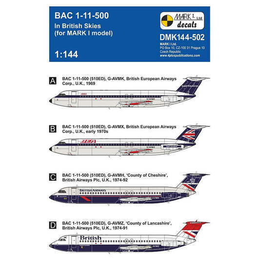 1:144 BAC 1-11-500 'In British Skies' DMK144-502 Mark I Decals