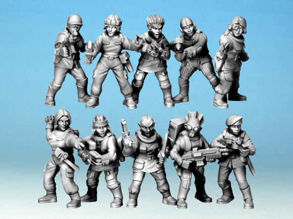 28mm Stargrave Crew II Female Single Sprue With Bases