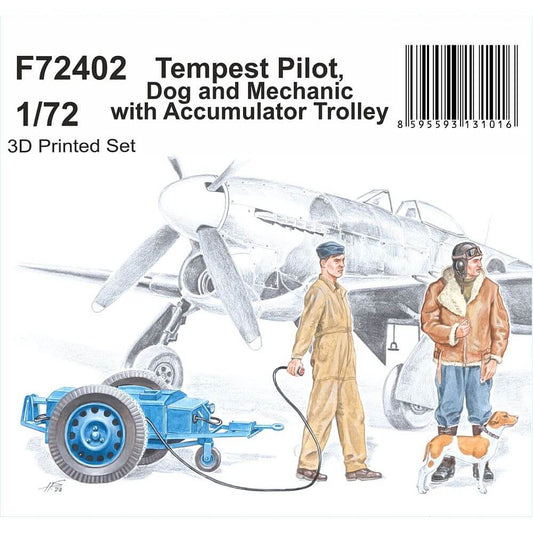 1:72 Tempest Pilot, Dog and Mechanic with Accumulator Trolley F72402 CMK Kits