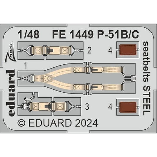 1:48 P-51B/C Seatbelts STEEL Detail Set FE1449 Eduard