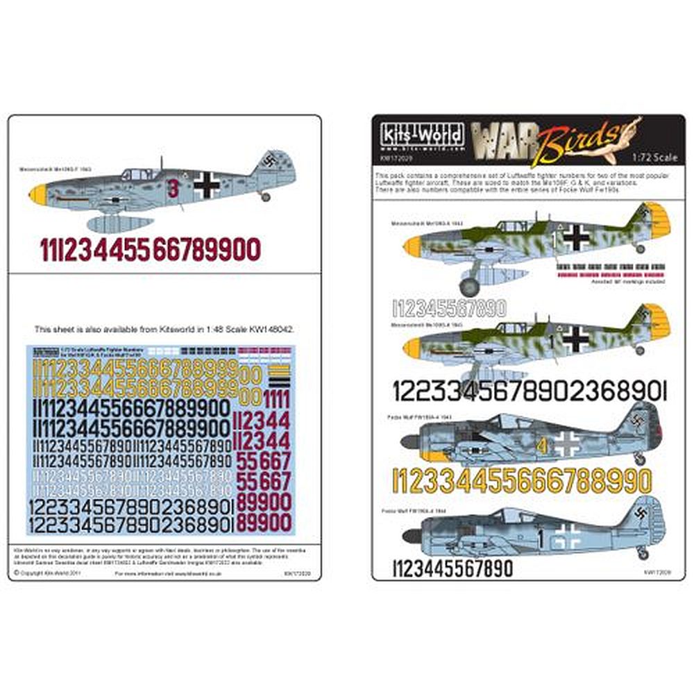 Kits-World KW172029 War Birds Luftwaffe Fighter Numbers Decals 1/72