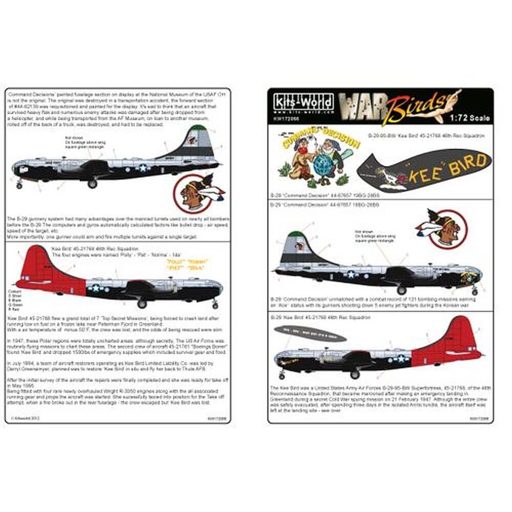 1:72 War Birds B-29 Superfortress Decals KW172066 Kits-World