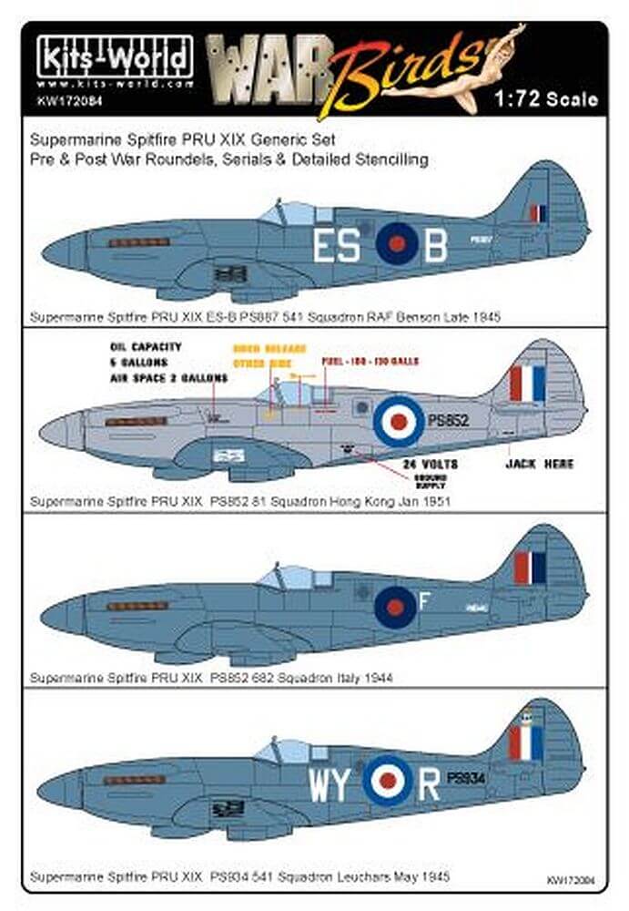 1:72 War Birds Supermarine Spitfire PRU Mk XIX KW172084 Kits-World