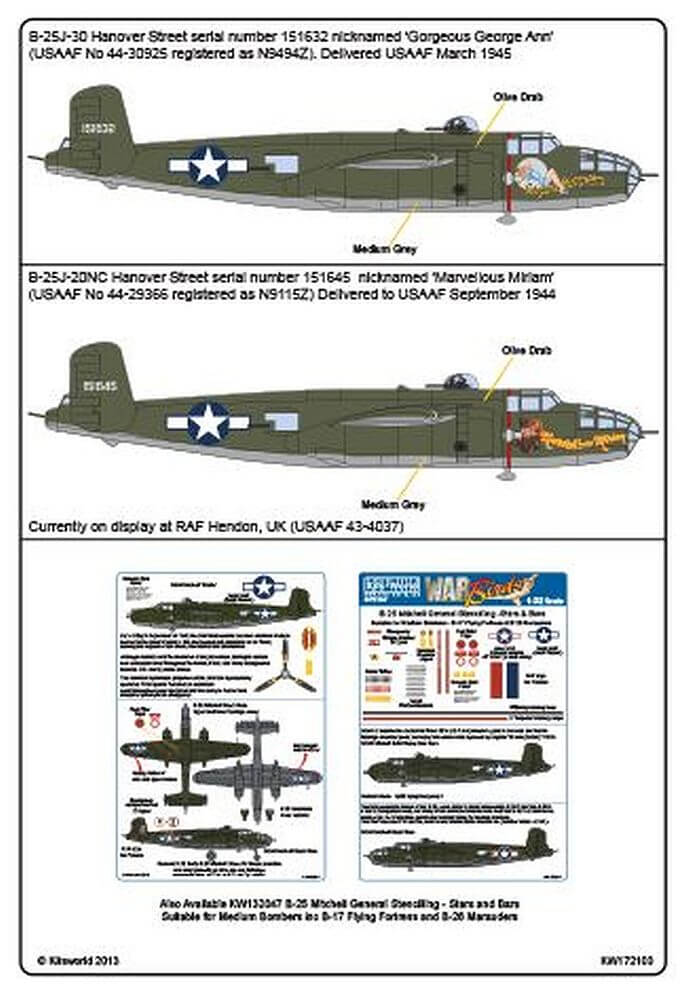 1:72 War Birds B-25J Mitchells Hannover Street KW172100 Kits-World