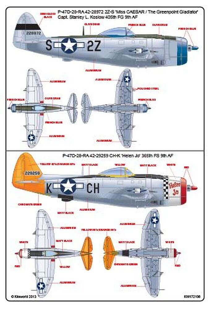 1:72 War Birds P-47D Thunderbolts Bubbletop KW172106 Kits-World