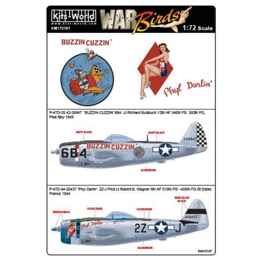 1:72 War Birds P-47D Thunderbolts Bubbletop KW172107 Kits-World