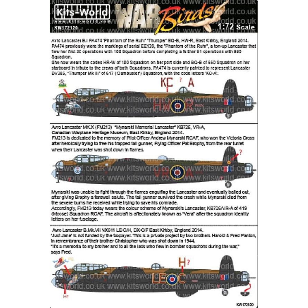 Kits-World KW172120 Avro Lancasters 2014 Meeting Decals 1/72