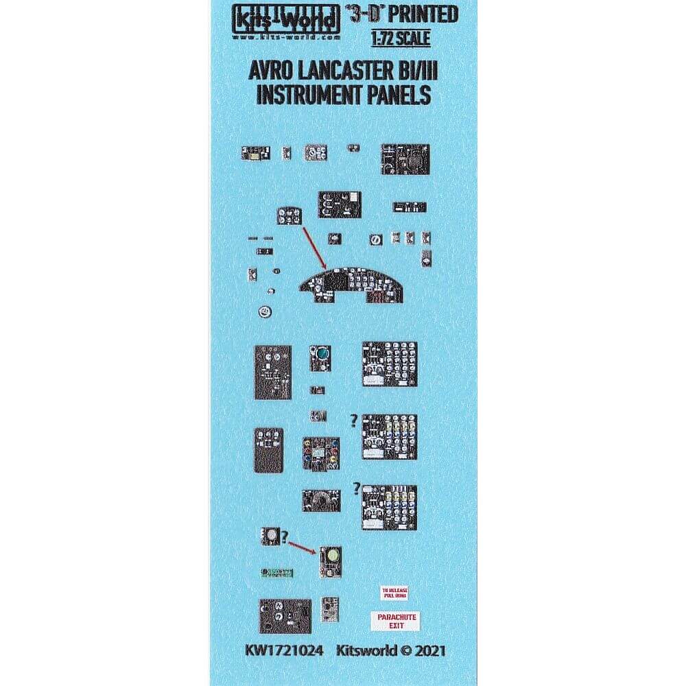 1:72 3D Instrument Panels Avro Lancaster B.I B.III KW3D1721024 Kits-World