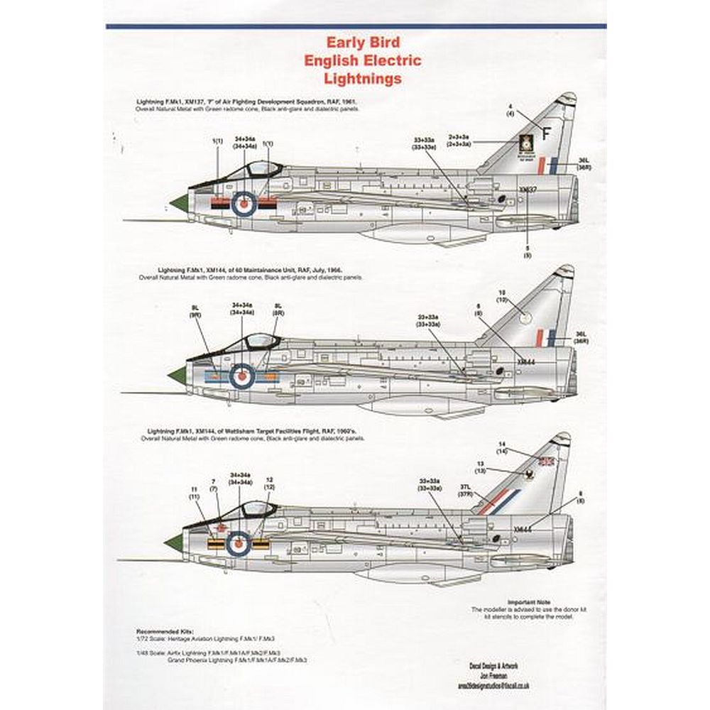 Model Alliance MA-72134 Royal Air Force Early Bird Lightnings Decals 1/72