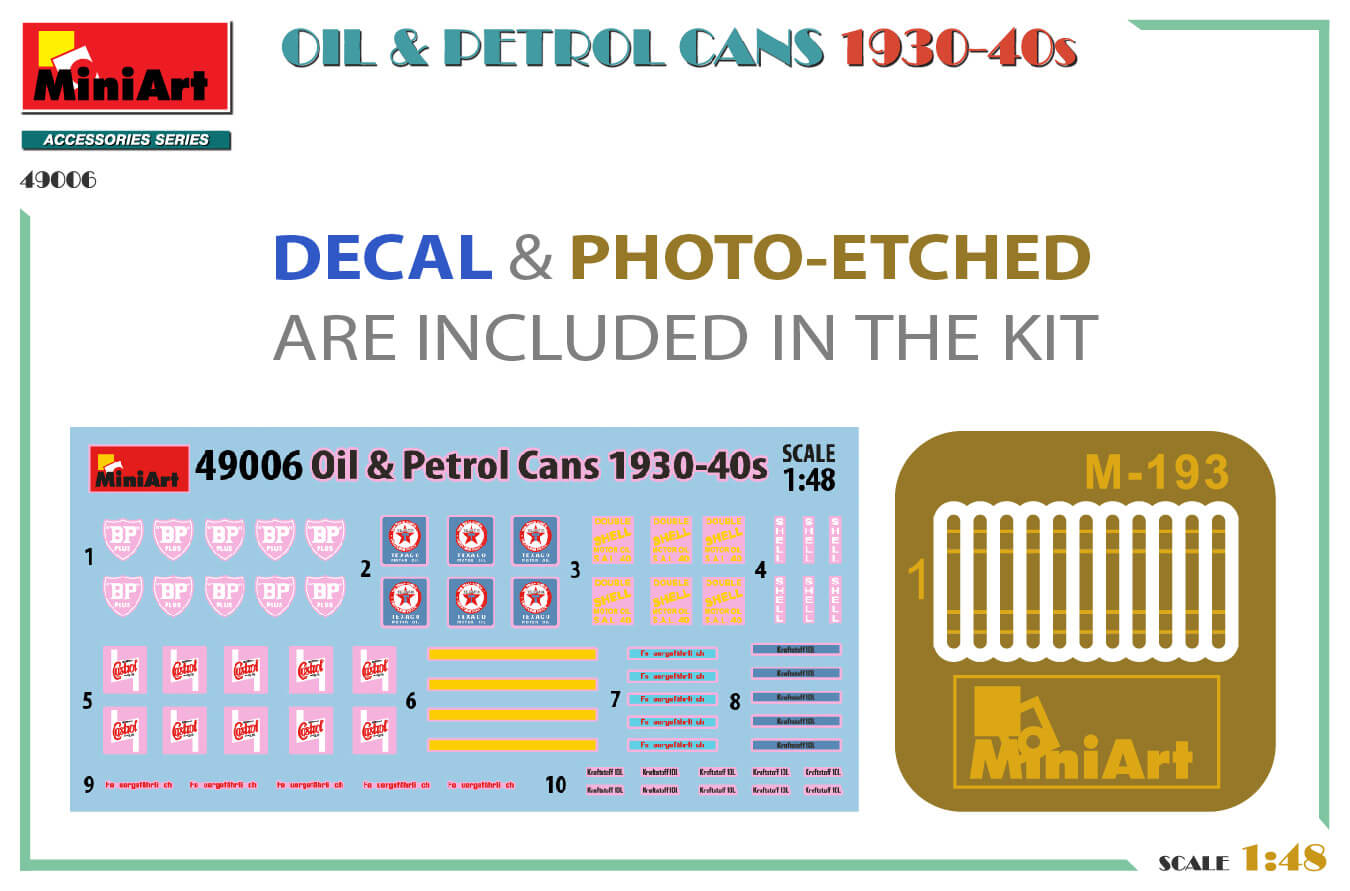 1:48 Oil & Petrol Cans 1930-40s 49006 MiniArt