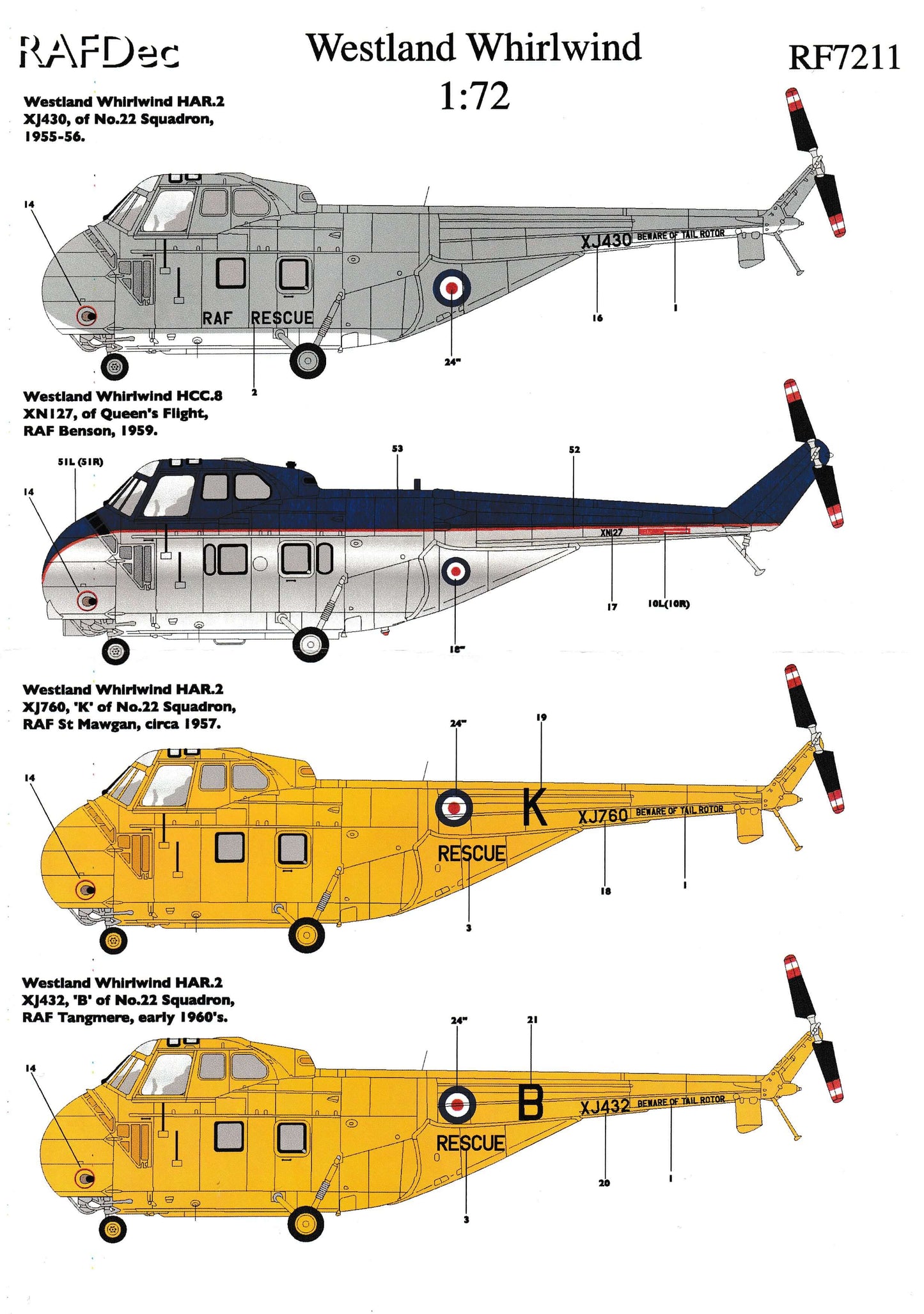 1:72 Westland Whirlwind Decals RF7211 RAFDec