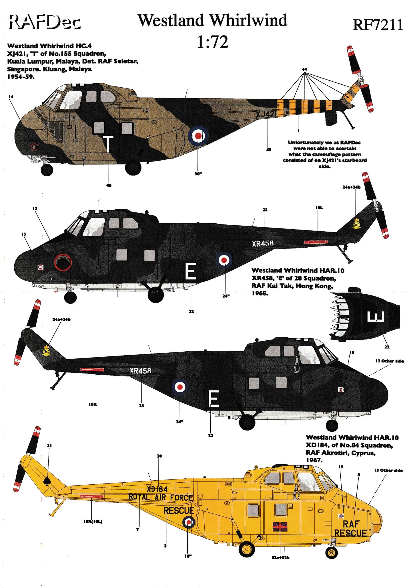 1:72 Westland Whirlwind Decals RF7211 RAFDec