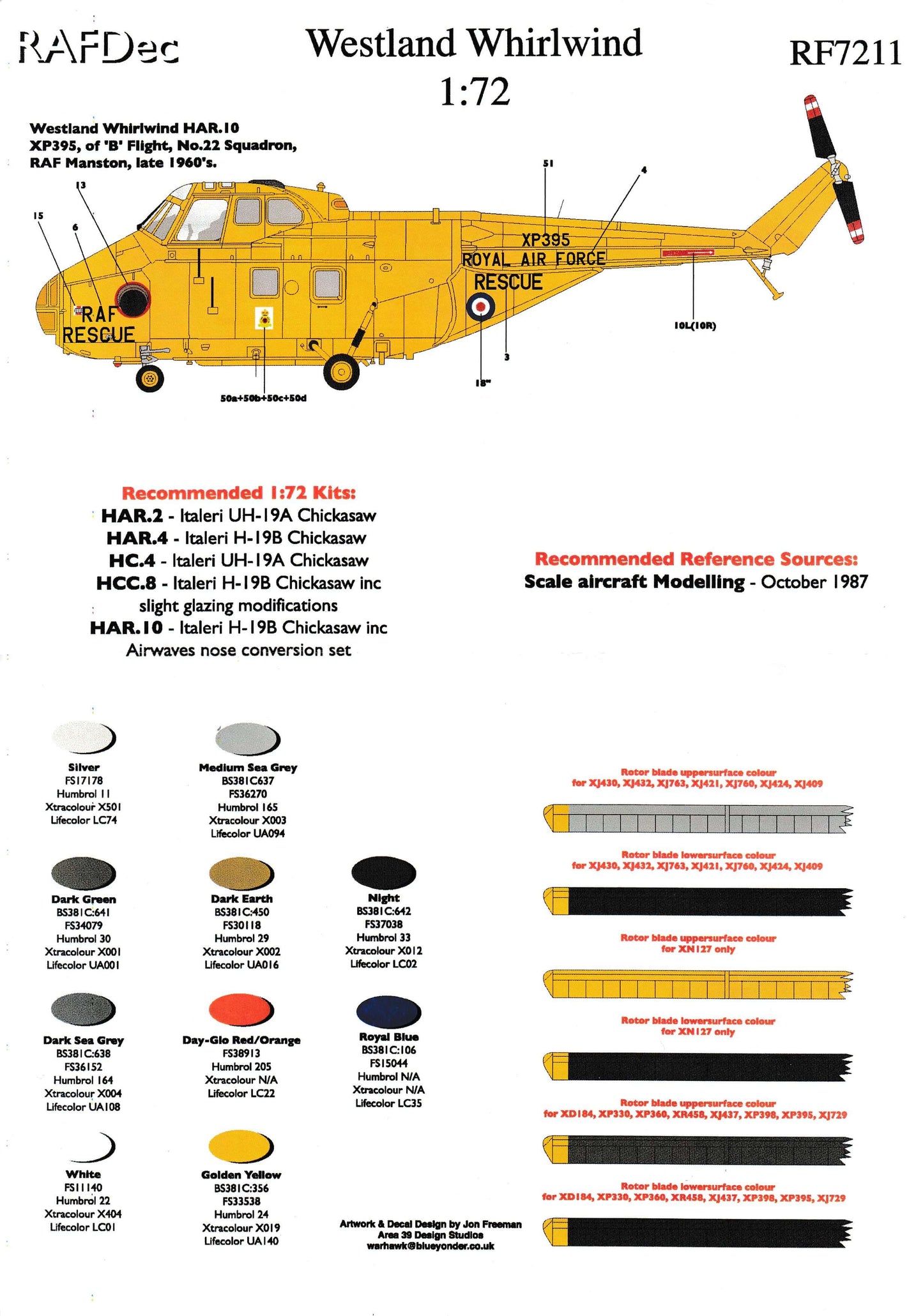 1:72 Westland Whirlwind Decals RF7211 RAFDec