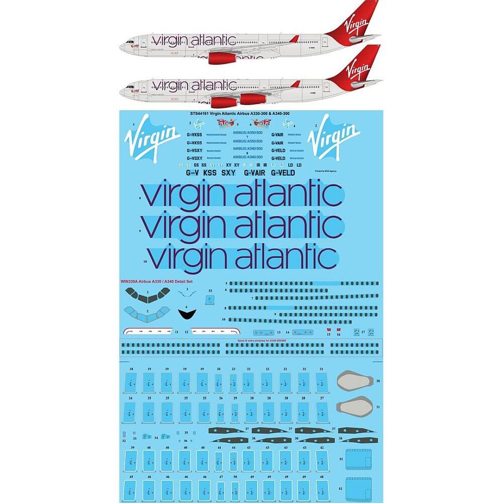 1:144 Virgin Atlantic Airbus A330-300 & A340-300 STS44161 26 Decals