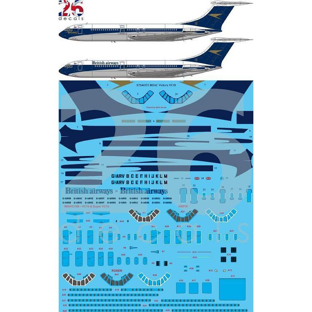 1:144 BOAC Vickers VC-10 STS44373 26 Decals – SGS Model Store