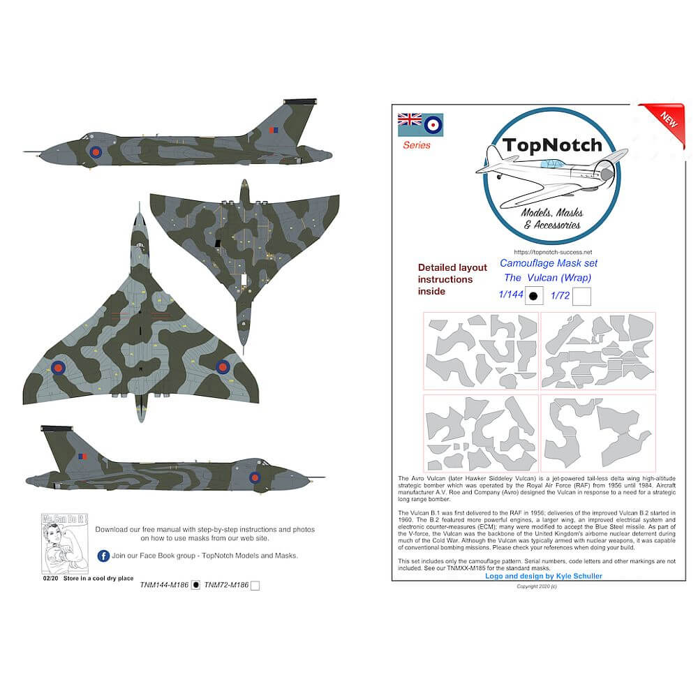 1:72 Vulcan WRAP Camouflage Paint Mask for Airfix TNM72-M186 TopNotch