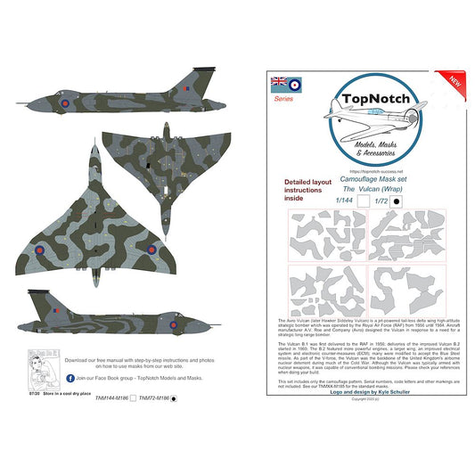 1:72 Vulcan WRAP Camouflage Vinyl Mask for Airfix TNM72-M186 TopNotch