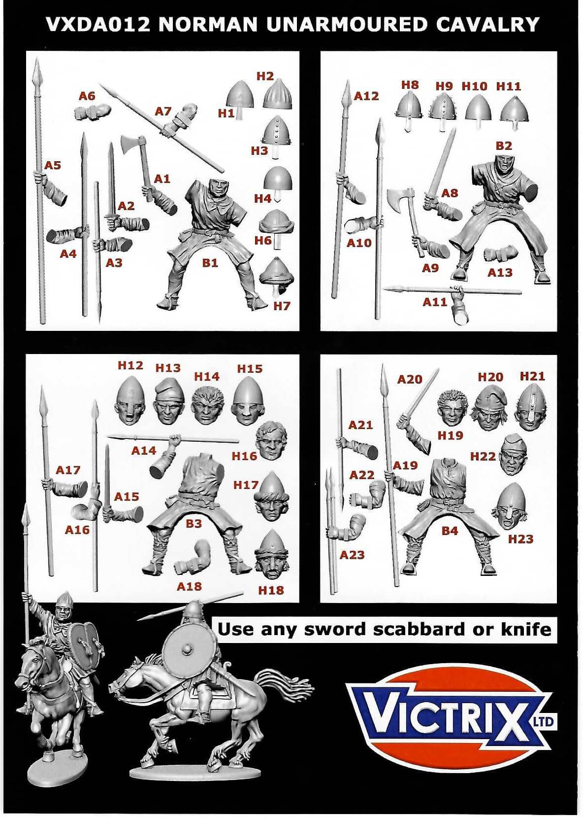 28mm Norman Unarmoured Cavalry + Horses Single Sprue Victrix