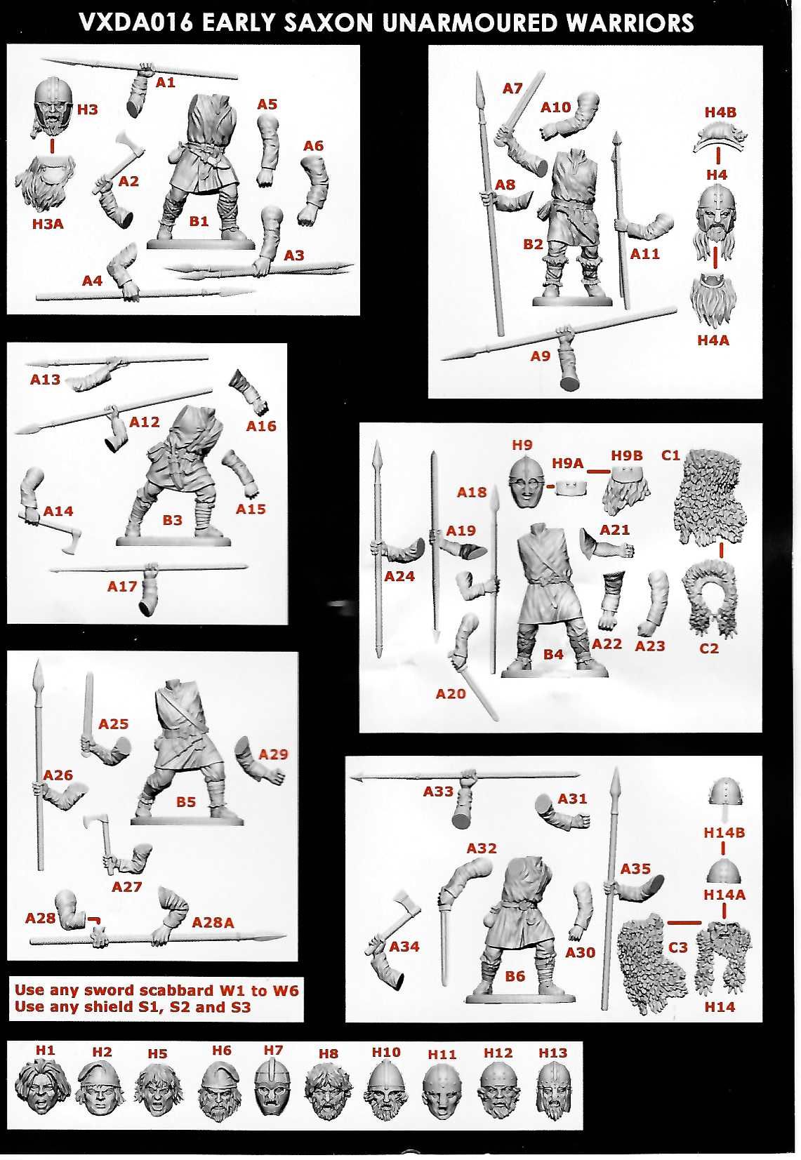 28mm Early Saxon Unarmoured Warriors Single Sprue Victrix