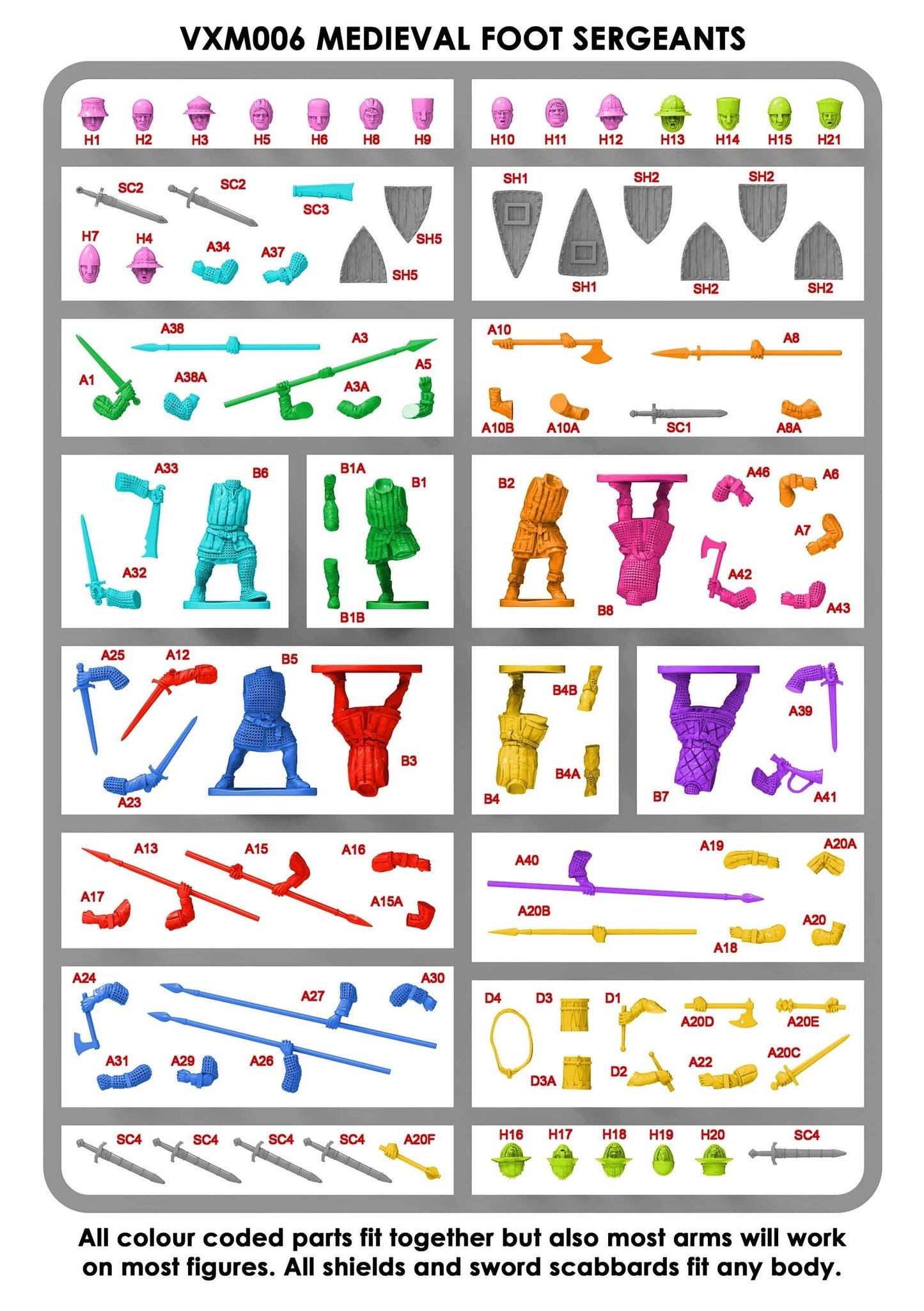 28mm Medieval Foot Sergeants Main & Weapons Sprue Victrix