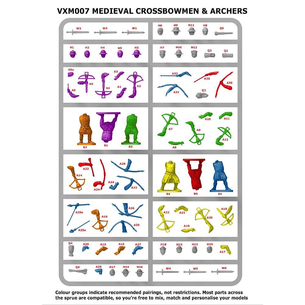 28mm Medieval Crossbowmen & Archers Sprue Victrix