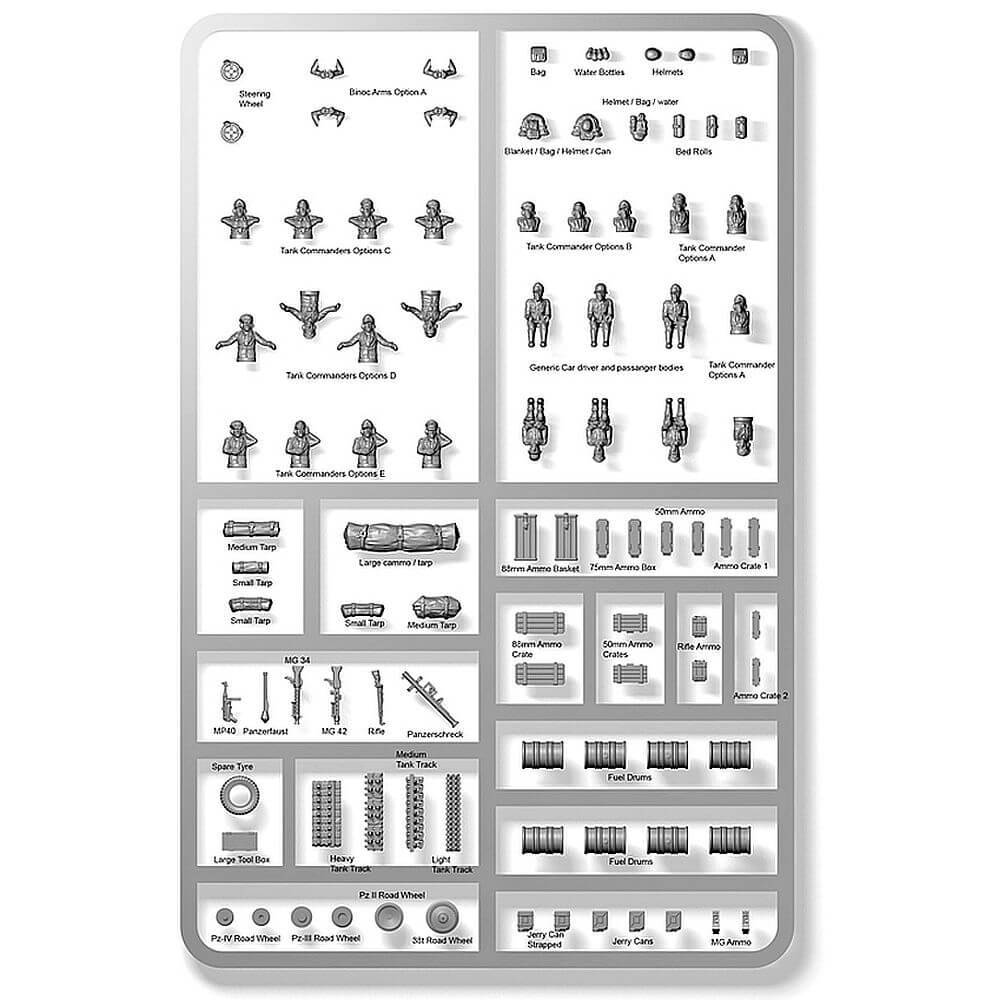 15mm German Tank Commanders and Stowage Sprue Plastic Soldier Company