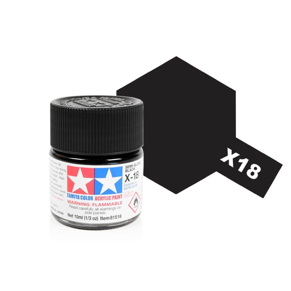 10ml Semi Gloss Black Acrylic Mini Paint X-18 Tamiya