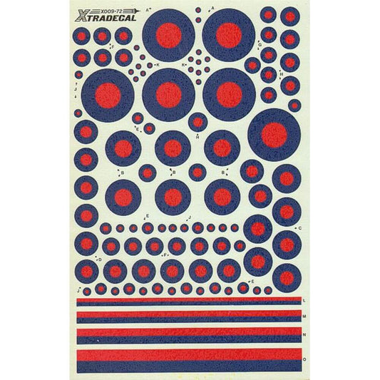 1:72 Post War RAF Low Vis Red/Blue Roundels X72009 Xtradecal
