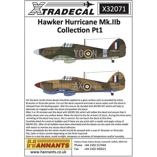Xtradecal X32071 Hurricane Mk.IIb Collection Part 1 Decals 1/32