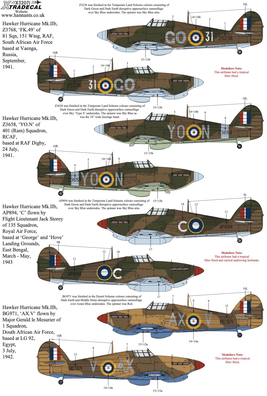 Xtradecal X32071 Hurricane Mk.IIb Collection Part 1 Decals 1/32