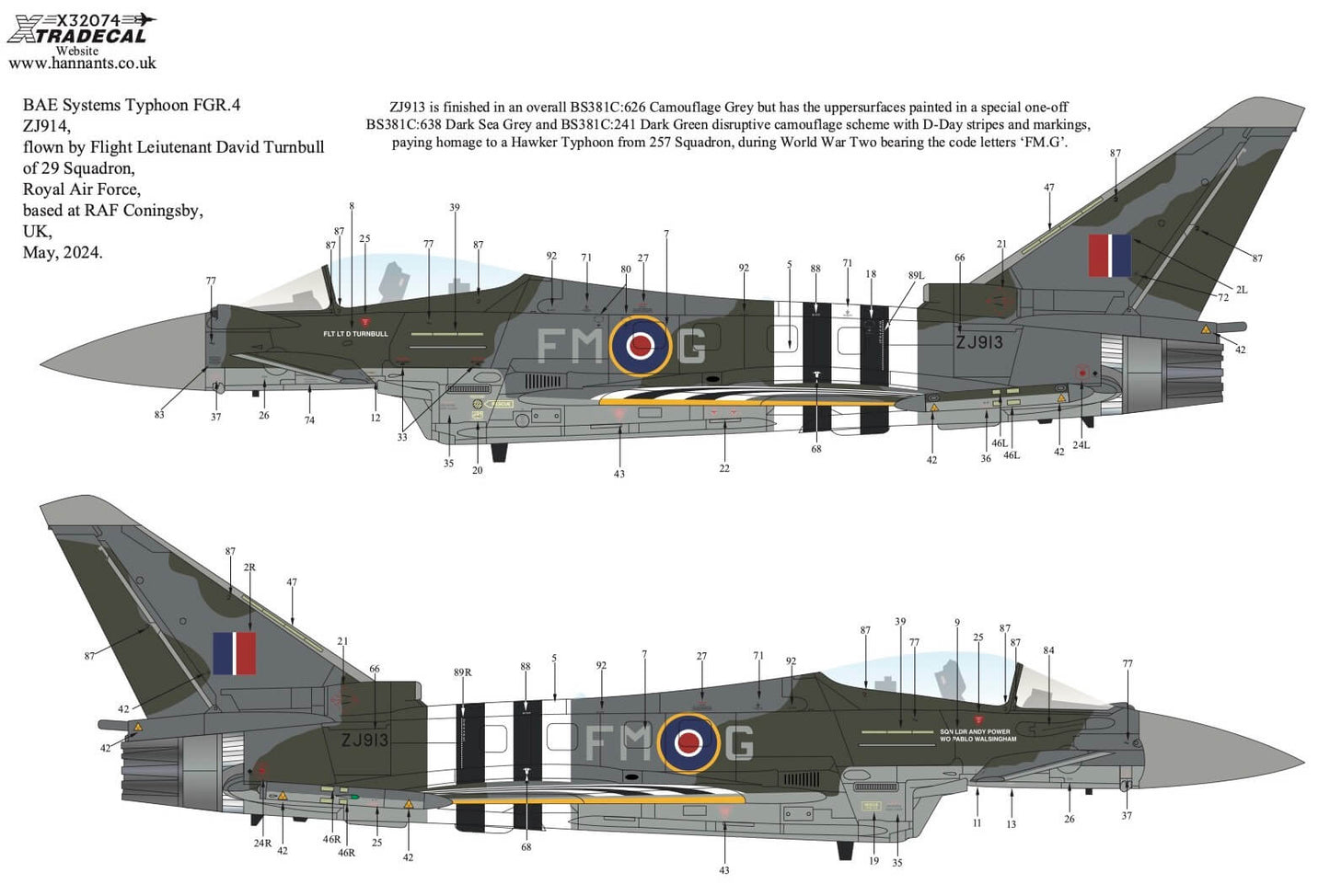 1:32 'Moggy' The RAF 2024 Display Team Typhoon FGR.4 X32074 Xtradecal