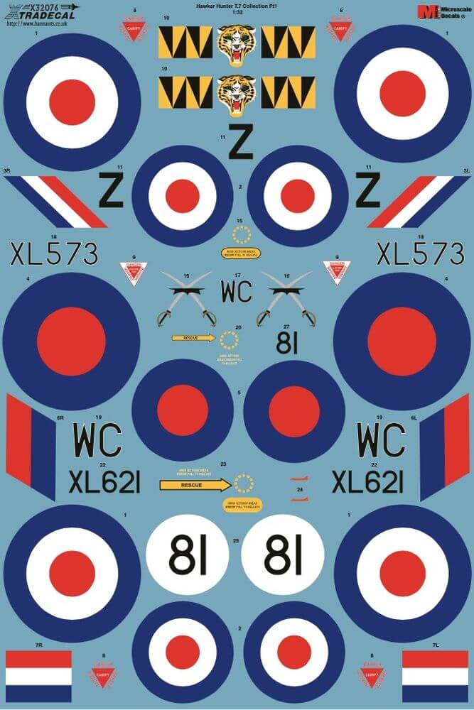 1:32 Hawker Hunter T.7 Collection Pt1 Decals X32076 Xtradecal