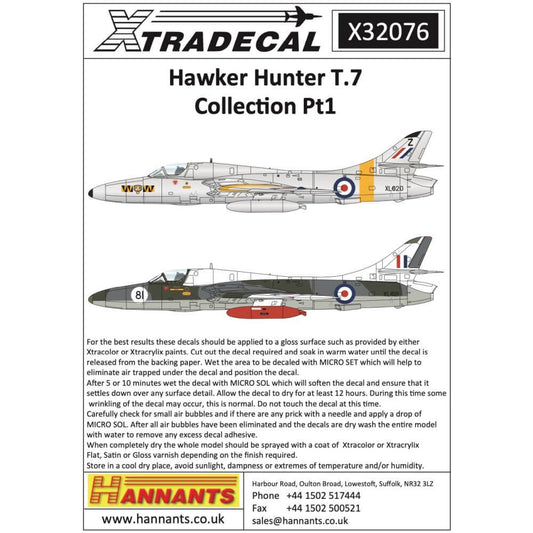 1:32 Hawker Hunter T.7 Collection Pt1 Decals X32076 Xtradecal