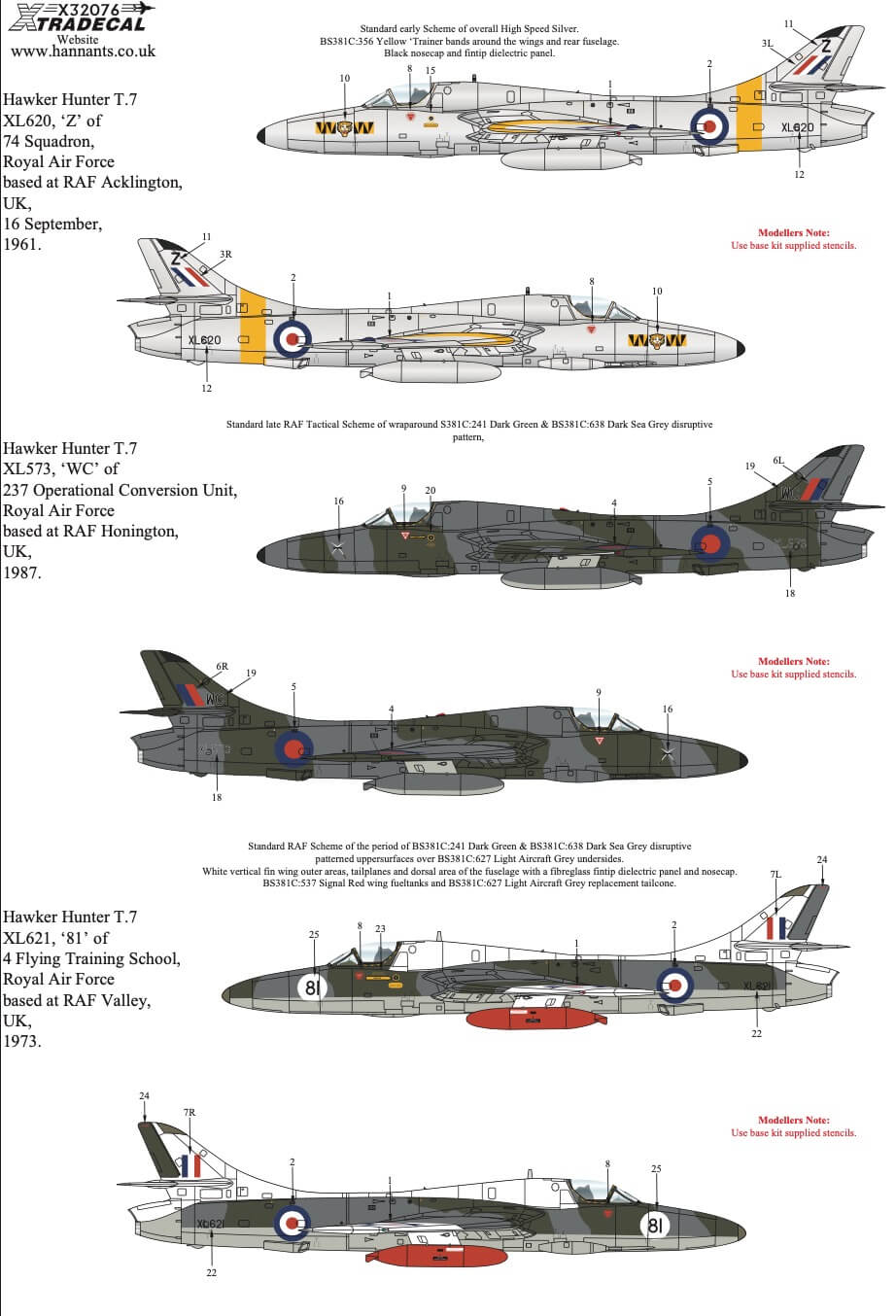 1:32 Hawker Hunter T.7 Collection Pt1 Decals X32076 Xtradecal