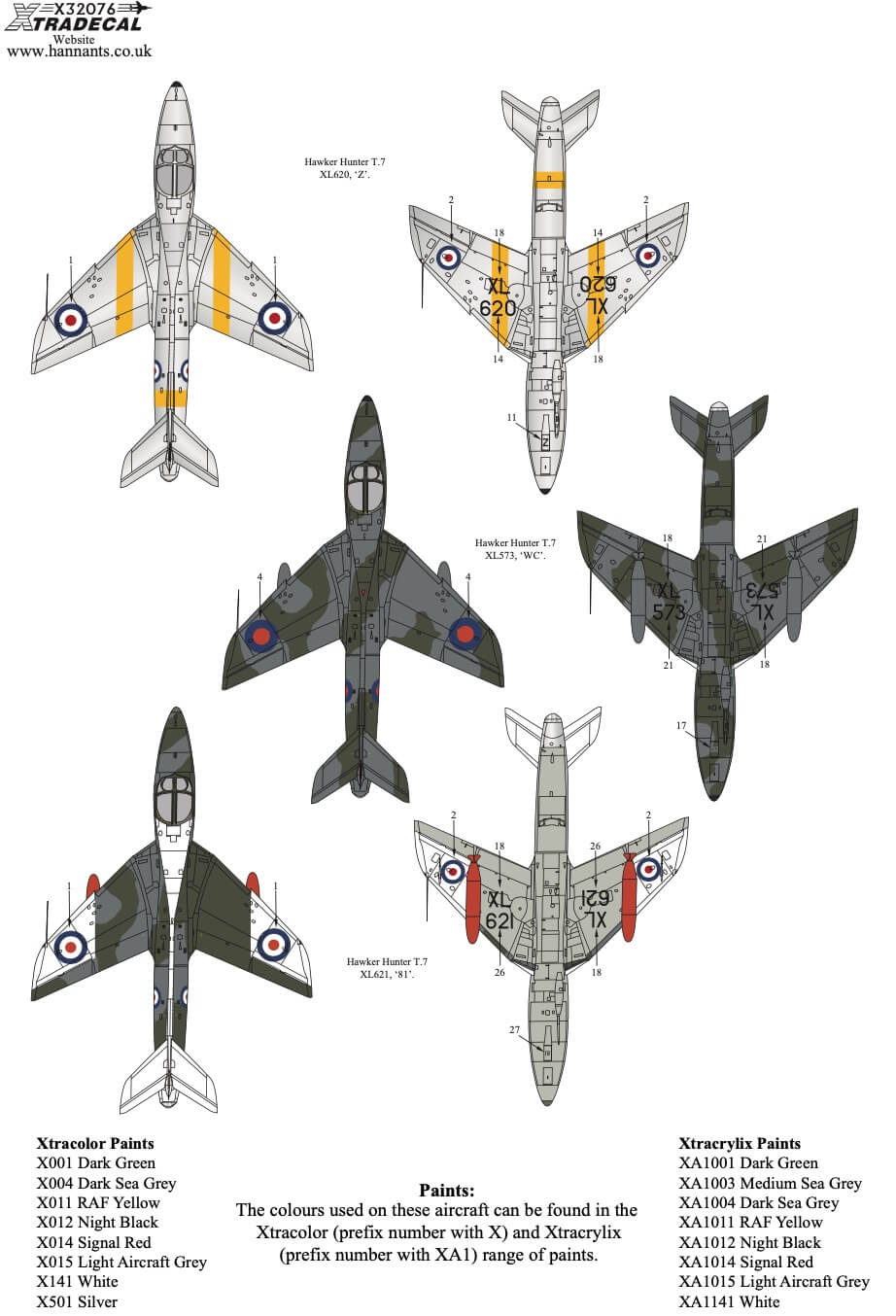 1:32 Hawker Hunter T.7 Collection Pt1 Decals X32076 Xtradecal