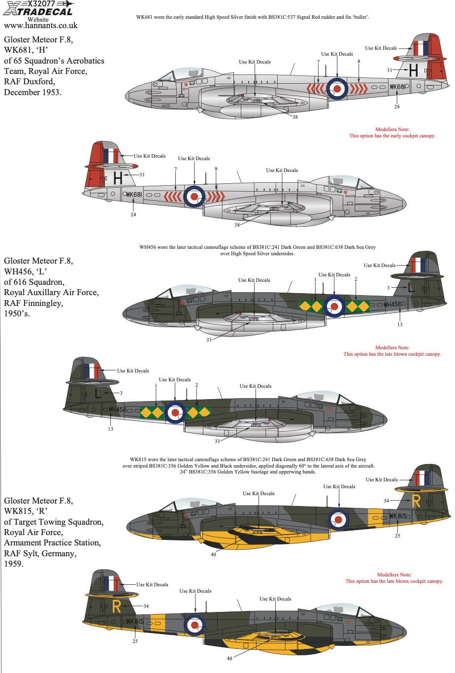 1:32 Gloster Meteor F.8 Collection Decals X32077 Xtradecal