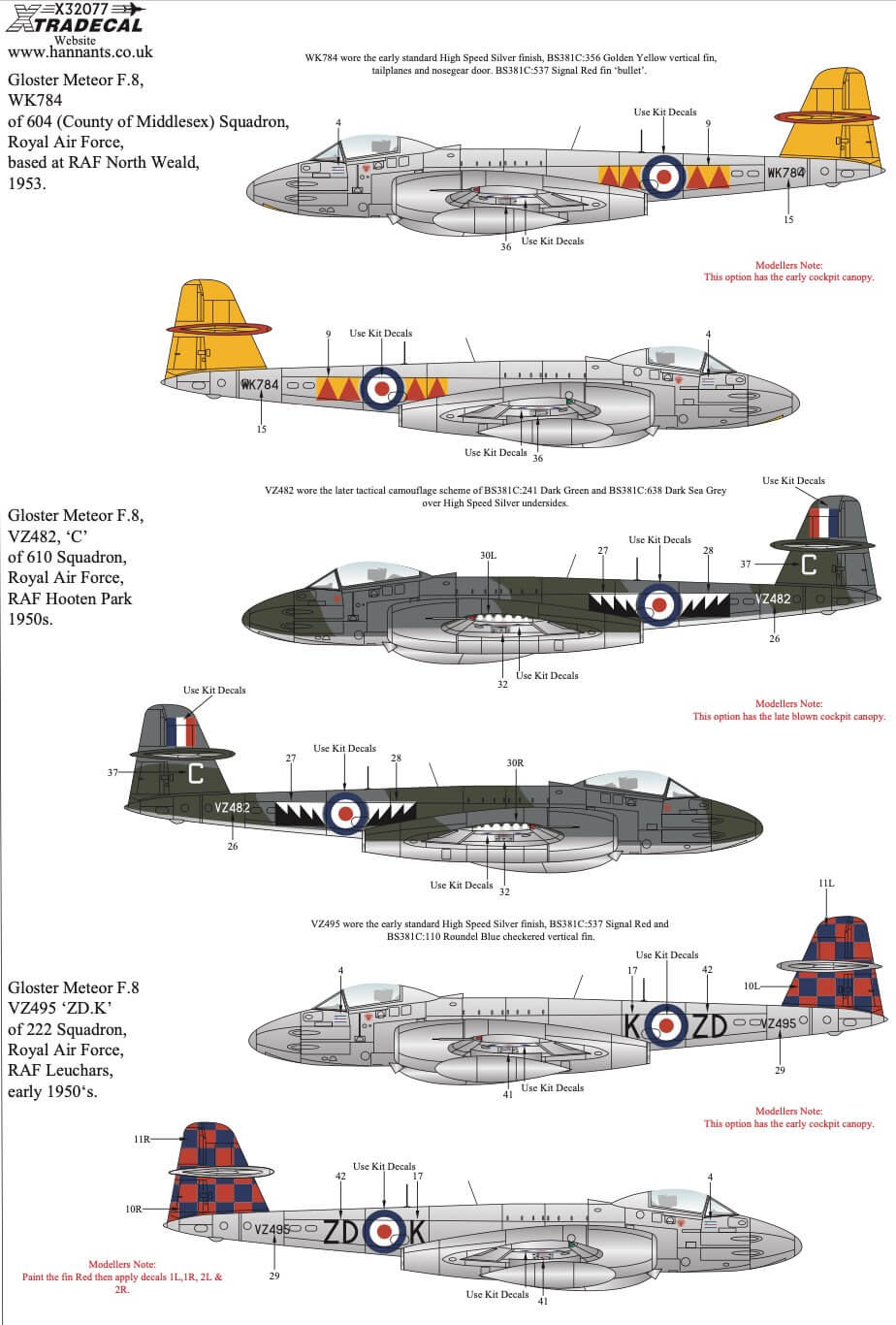 1:32 Gloster Meteor F.8 Collection Decals X32077 Xtradecal