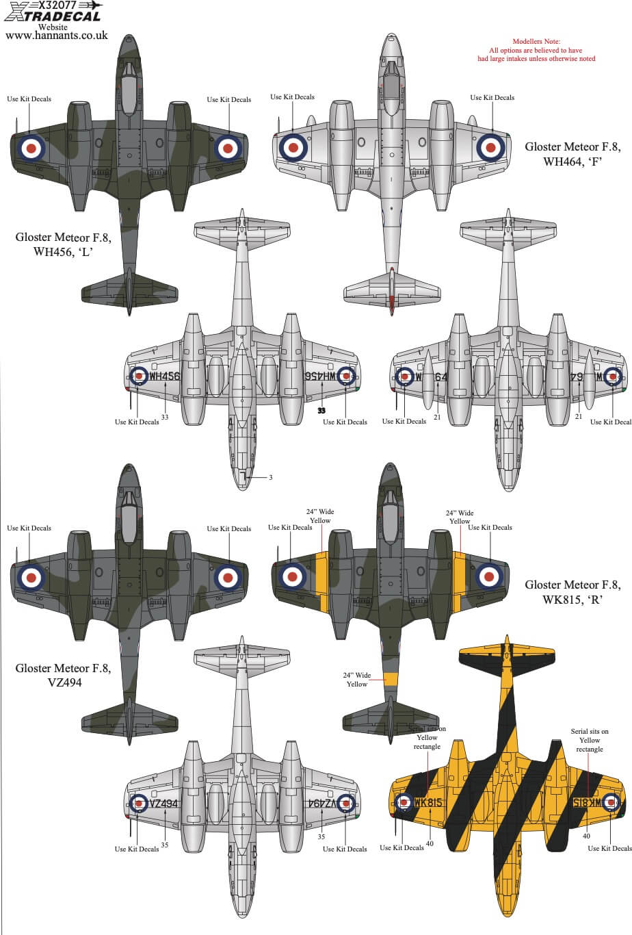 1:32 Gloster Meteor F.8 Collection Decals X32077 Xtradecal