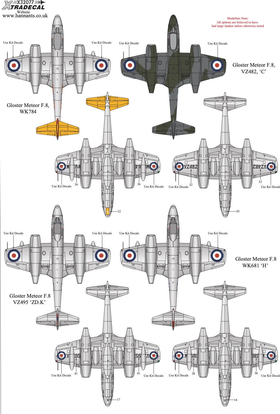 1:32 Gloster Meteor F.8 Collection Decals X32077 Xtradecal