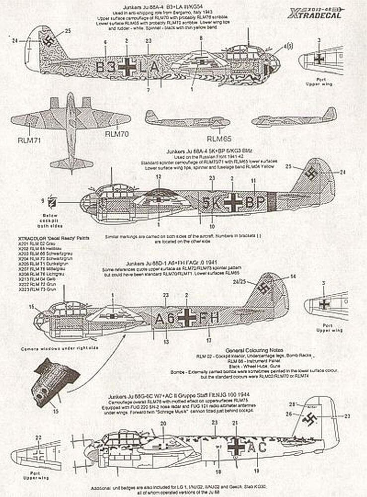 1:48 Junkers Ju 88A, C, G Decals X48013 Xtradecal