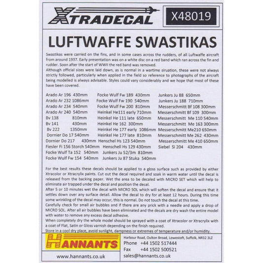 1:48 Luftwaffe WWII Swastikas X48019 Xtradecal