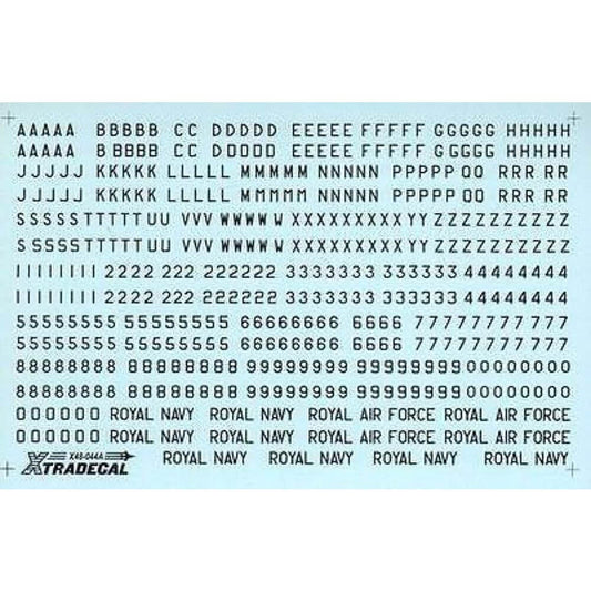 1:48 RAF Black Letters, Numerals 4" ,8" and 12" X48044 Xtradecal
