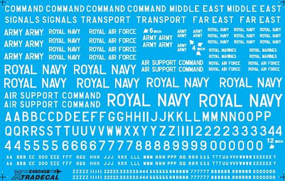 1:48 RAF White Letters, Numerals 4" ,8" and 12" Decals X48045 Xtradecal