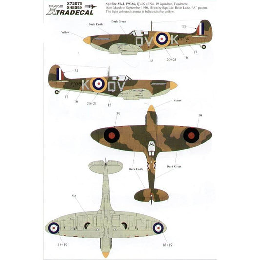 1:48 Supermarine Spitfire Mk.I / Mk.II Decals X48059 Xtradecal