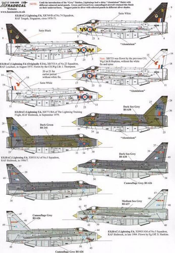 1:48 EE Lightning F.3A and F.6 Decals X48099 Xtradecal