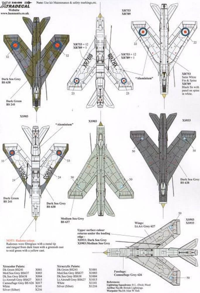 1:48 EE Lightning F.3A and F.6 Decals X48099 Xtradecal