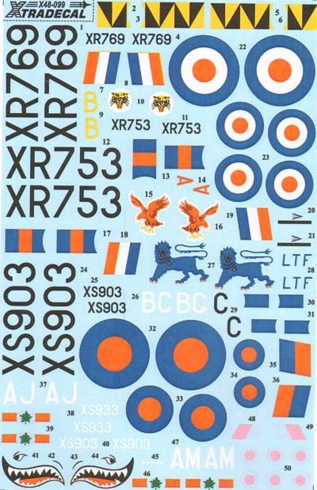 1:48 EE Lightning F.3A and F.6 Decals X48099 Xtradecal